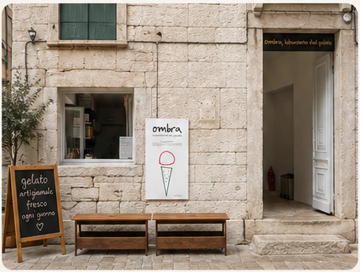 Exterior of Ombra laboratorio del gelato at Ul. Montalbano 1 in Rovinj